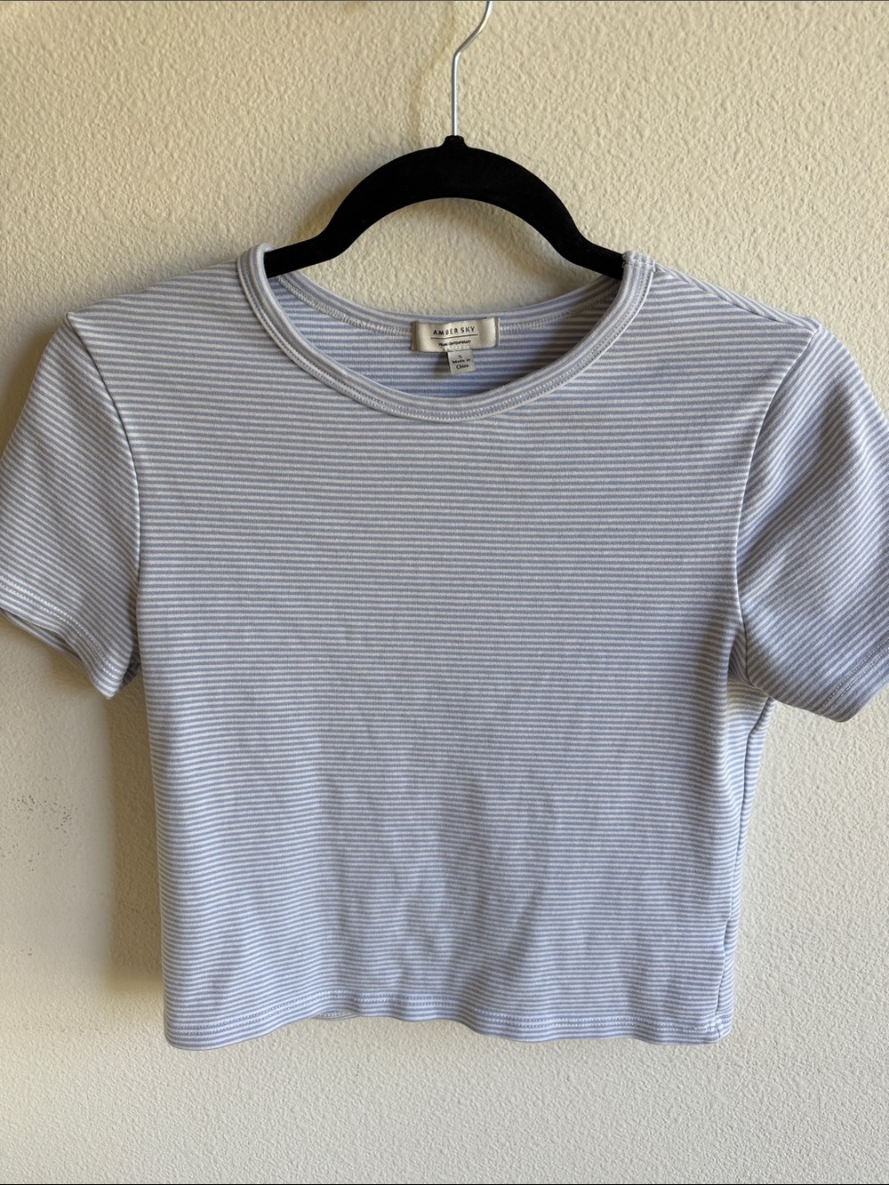 Light Blue and White Striped Crop Tee